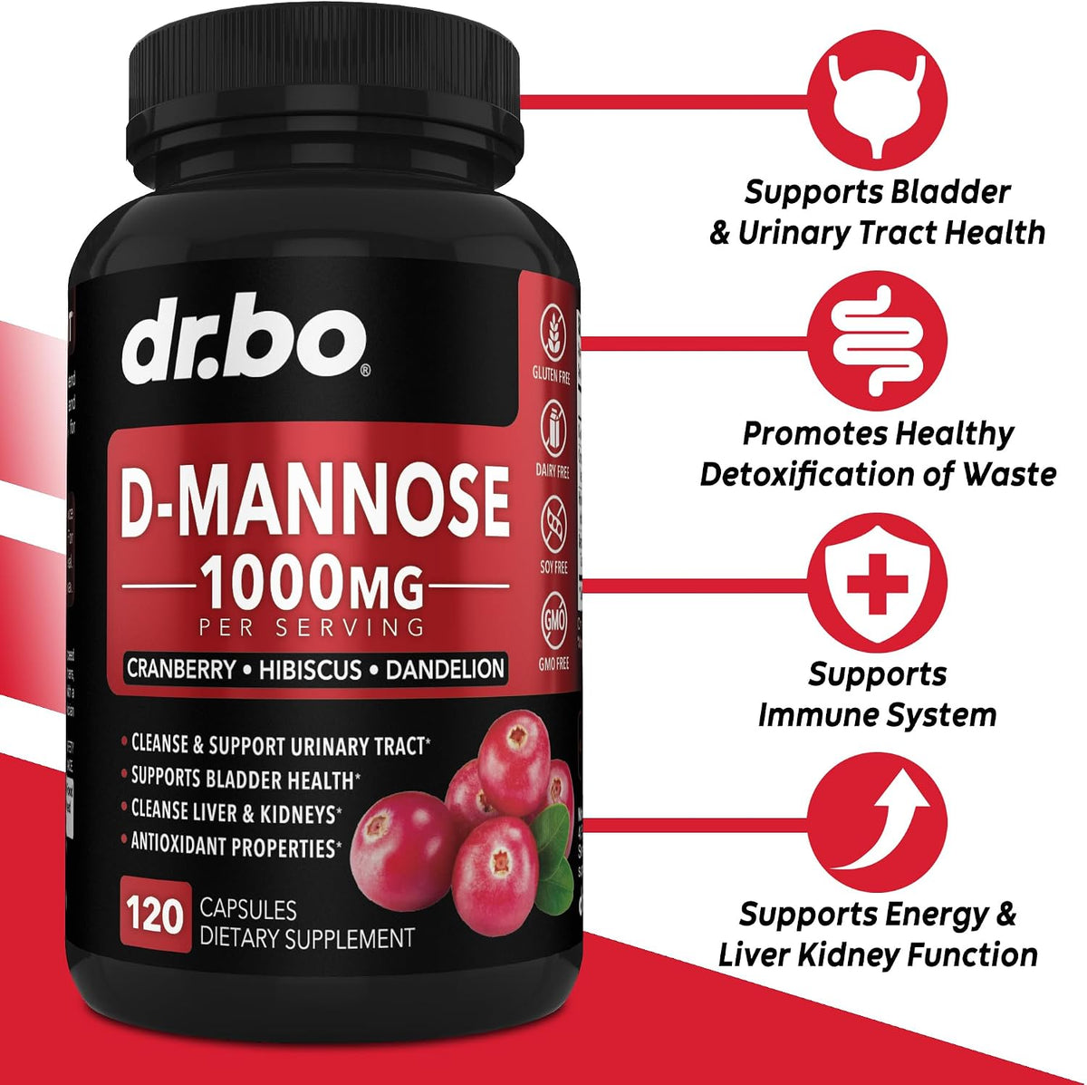 D Mannose Supplements for Women Pills - Natural D-Mannose 500mg Capsules, Cranberry DMannose Pills 1000mg Per Serving - Bladder Flush & Urinary Tract Cleanse Health Supplement - 120 Veg Capsules