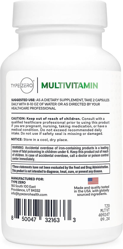 Type Zero Multivitamin Capsules (1,300mg) 120 Capsules, Vegetarian Friendly | With Probiotics + 22 Vitamins and Minerals, GMO-Free