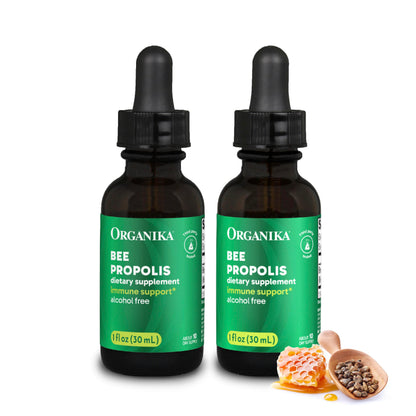 Organika Bee Propolis Tincture 1 oz: Vegan Propolis Extract - Throat and Breathing - Free of Gluten, GMO, & Artificial Flavors - 10 Day Prop Drops Supply