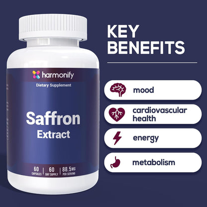 Saffron Supplements 88.5mg – Mood, Eye & Appetite Support – 60 Capsules | Natural Saffron Supplement from Crocus Sativus L. | Non-GMO, Vegan-Friendly