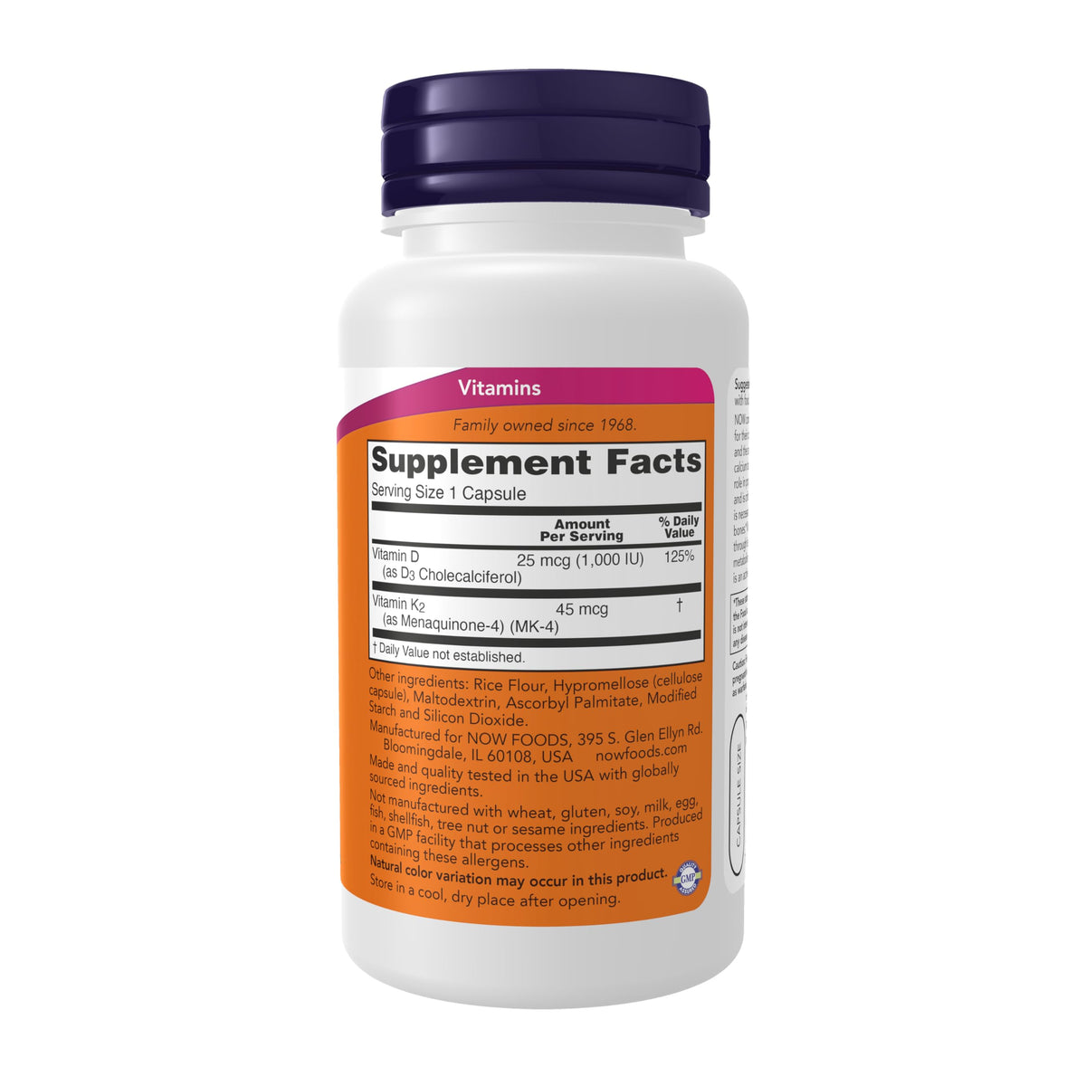 NOW Supplements, Vitamin D-3 & K-2, 1,000 IU/45 mcg,Plus Cardiovascular Support*, Supports Bone Health*, 120 veg Capsules