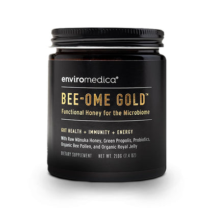 Bee-Ome Gold Raw Manuka Honey with Probiotics & Royal Jelly, 7.4oz | Unpasteurized raw Manuka honey with bee pollen & propolis. Functional superfood honey by Enviromedica. 7.4 oz.