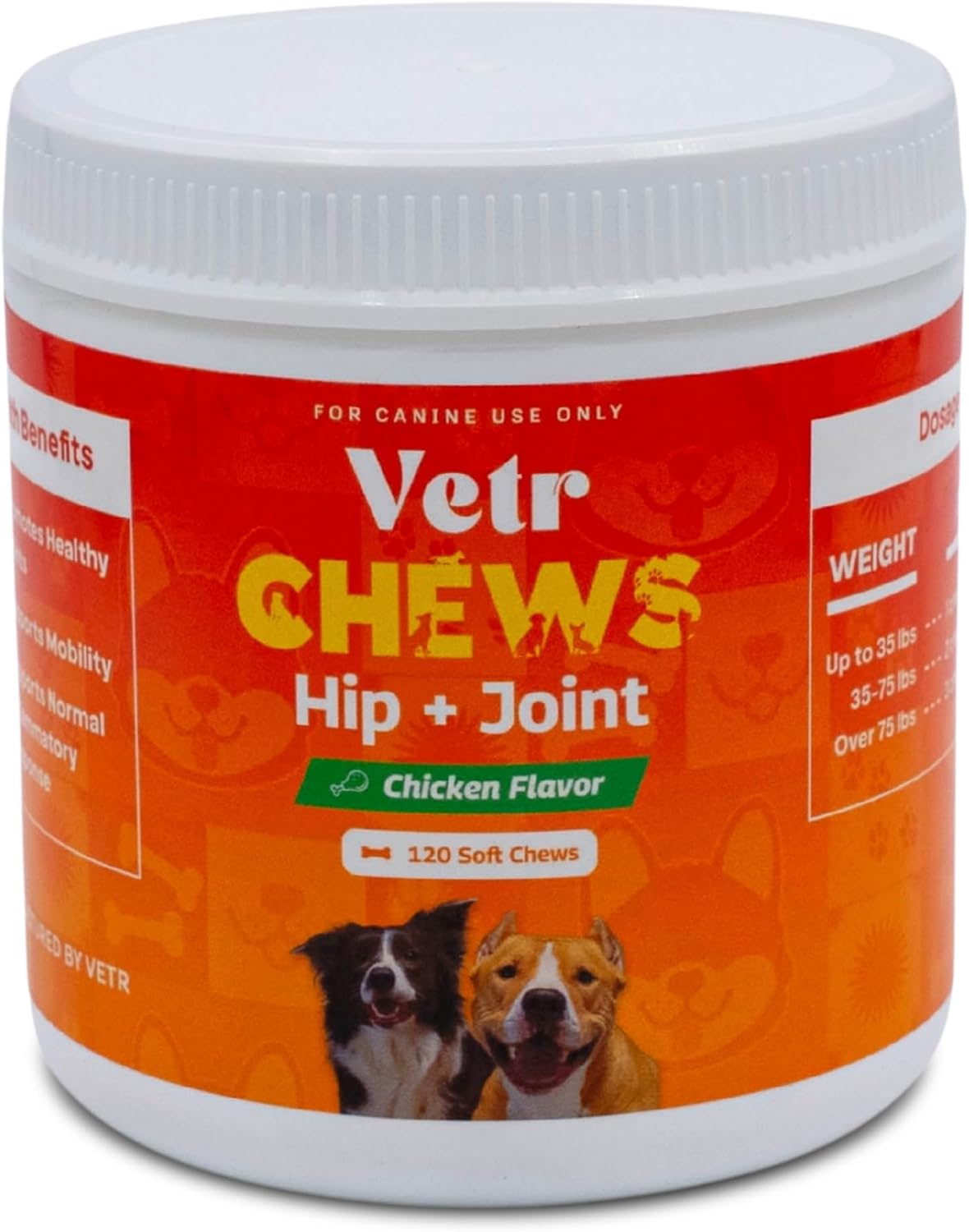 Vetr Hip and Joint Chicken Flavored Chews for Dogs - Glucosamine Chondroitin MSM Supplement - 120 Chewable Tablets - Vet-Formulated in USA