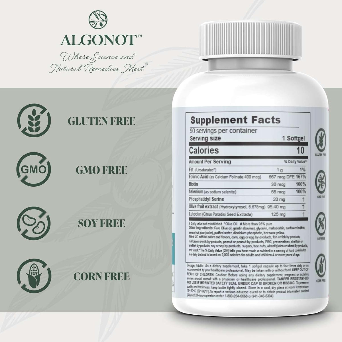 BrainGain, Luteolin & Key Ingredients with EVOO. May Support The Body in Reducing Stress While Increasing Cognitive Function. The only liposomal Luteolin Products Using Olive Pomace Oil.