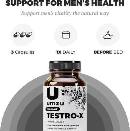 UMZU Testro-X Testosterone Support for Men, 90 Capsules, 30 Day Supply | KSM-66 Ashwagandha and Zinc, Men's Energy, Focus, Strength, Muscle Recovery, Testosterone Support and Daily Wellnes