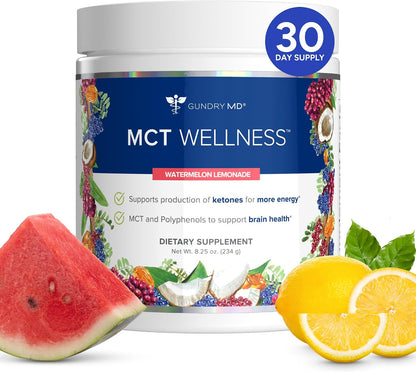 Gundry MD® MCT Wellness Powder, Watermelon Lemonade Flavor, 30 Servings | Support Energy, Ketone Production and Brain Health, Keto Friendly