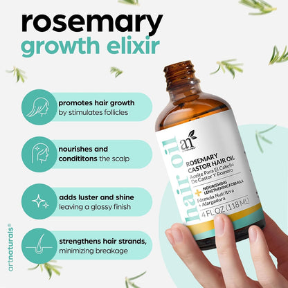 ArtNaturals Rosemary Oil for Hair Growth & Castor Oil Set, 4 oz, Women Men