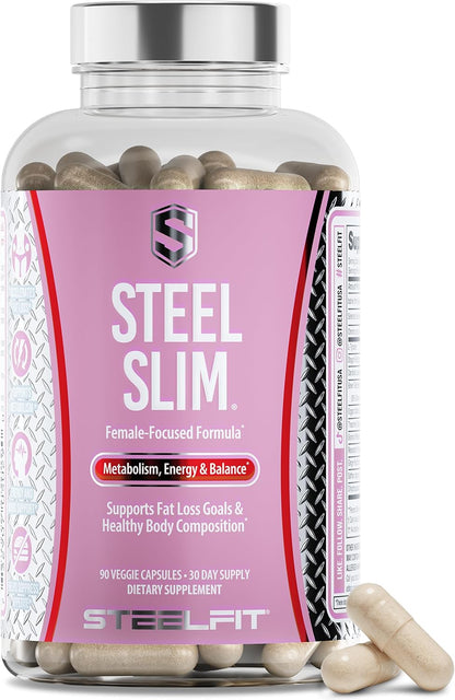 SteelFit Steel Slim, Weight Loss Solution for Women - 90 Capsule | Metabolism Booster Supports Female Metabolic Health and Enhances Energy & Mood - Dietary Supplement with All-Natural Formula
