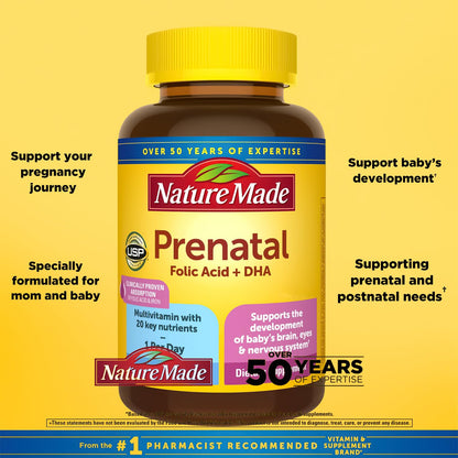 Nature Made Prenatal with Folic Acid + DHA, 200mg Prenatal Vitamin and Mineral Supplement