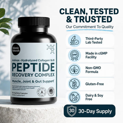 Peptide Recovery Complex – Advanced 157 Recovery Blend with Hydrolyzed Collagen Peptides & Amino Acids | Muscle, Joint & Tissue Support for Men & Women | Post-Workout Flexibility | 90 Capsules