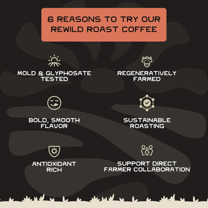 Lineage Provisions Rewild Roast Coffee, 12 oz Whole Beans | Organic whole coffee beans, Arabica medium roast with brown sugar, dark chocolate, toasted walnut, and citrus.