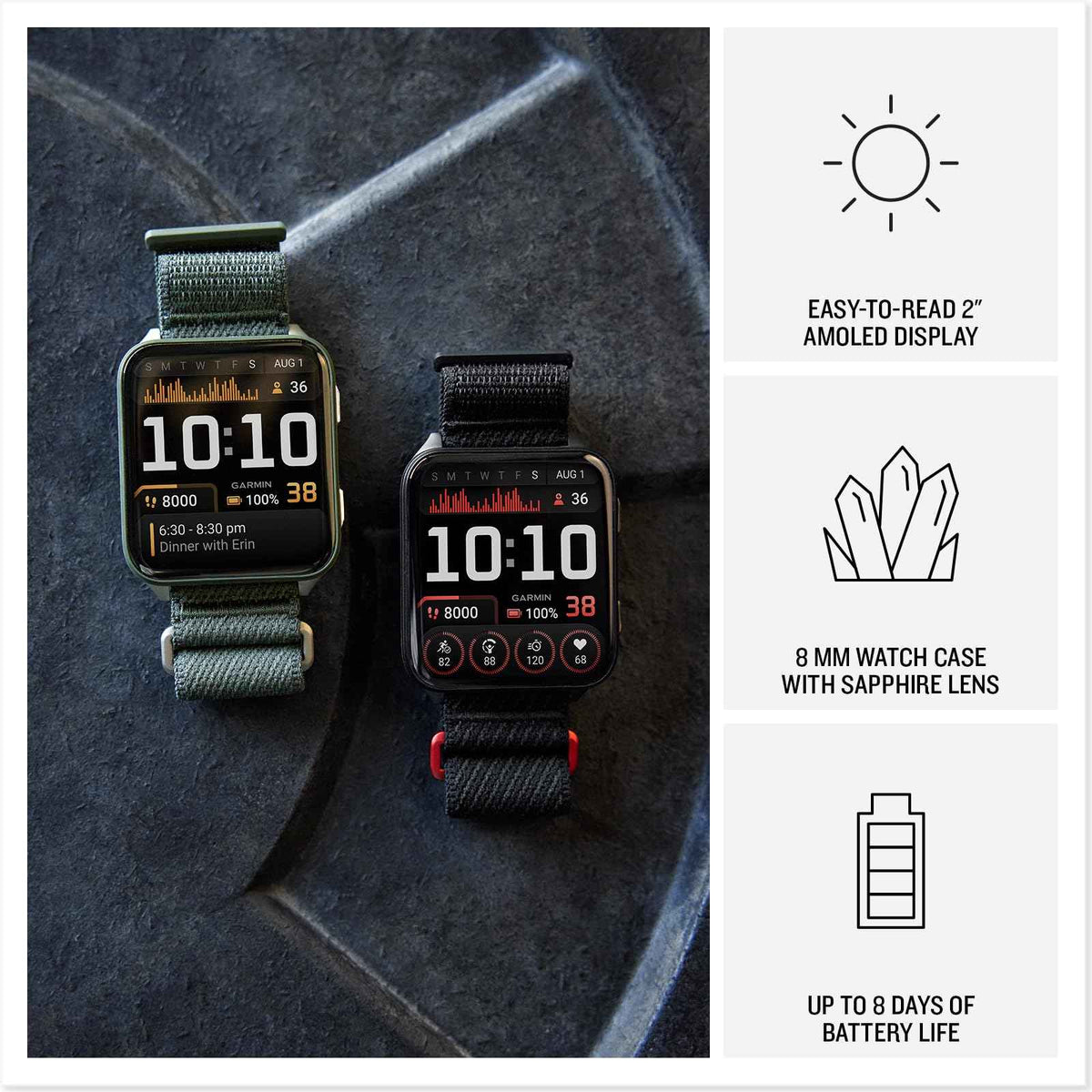 PlayBetter Garmin Venu X1 (Moss/Titanium) Fitness GPS Smartwatch Bundle - 2" Thin AMOLED Display, Advanced Health and Fitness 5000mAh Portable Charger & HD Screen Protectors