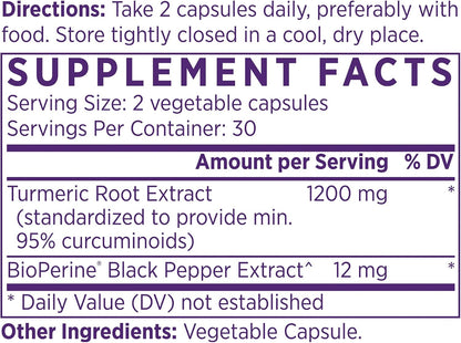 NAOMI Turmeric Curcumin High Potency 1200mg - Supports Healthy Inflammatory Response, Joint Comfort & Brain Health - 95% Curcuminoids, BioPerine® Enhanced Absorption, Non-GMO, 30-Day Supply