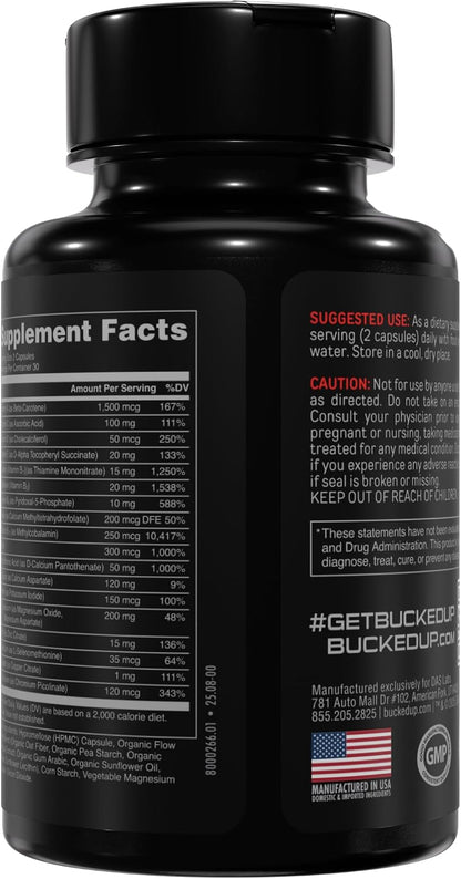 Bucked Up Stag Multivitamin - Men - Full Spectrum Vitamin Formula - Vitality, Immunity and Muscle Function (60 Capsules)