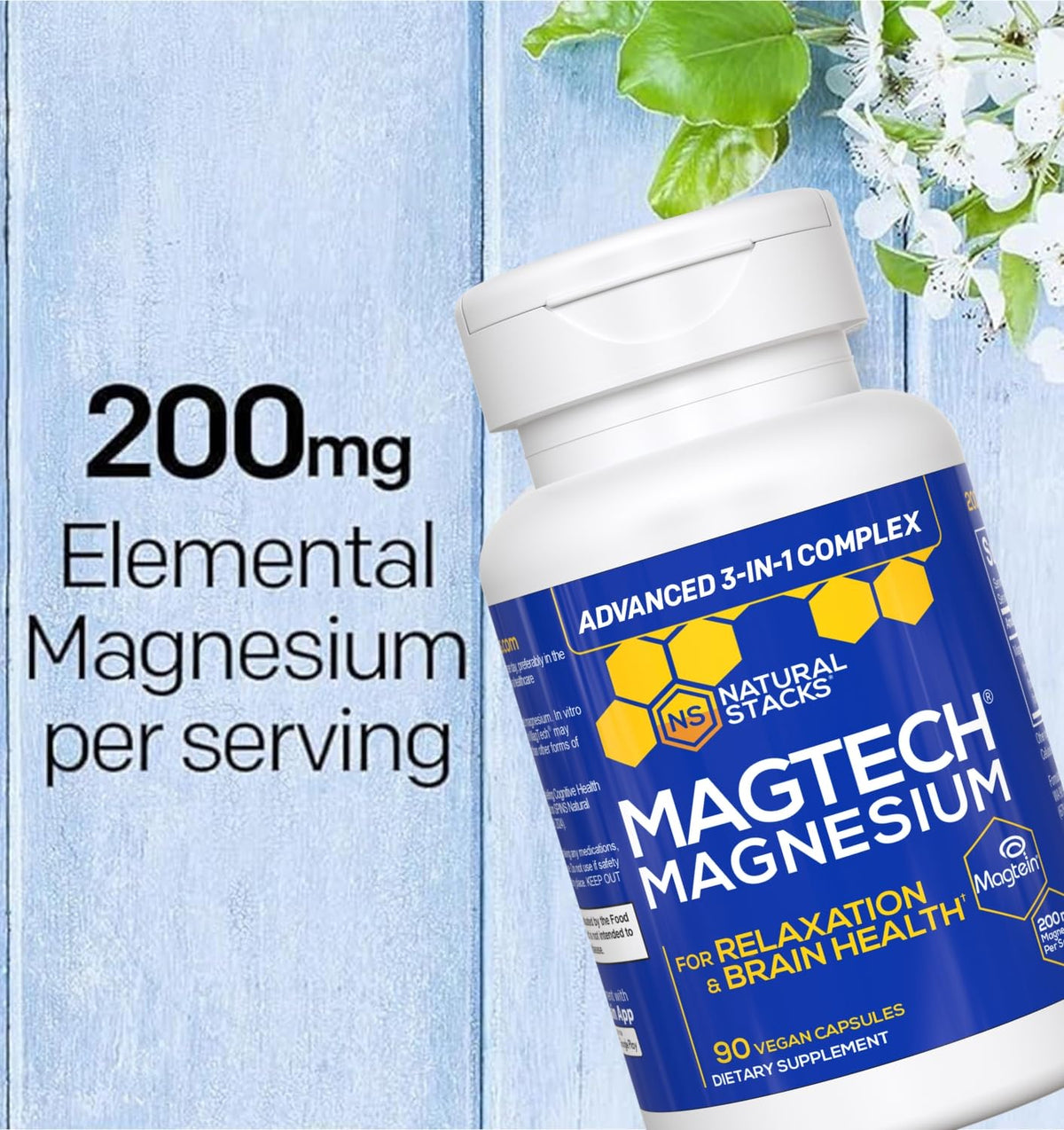 MagTech Magnesium Complex for Women & Men - 3 Forms of Magnesium: Glycinate, Magtein L-Threonate & Taurate - 200mg Chelated Complex - Support for Relaxation & Brain Health - 90 Glycinate Capsules NATURAL STACKS buy supplements Au