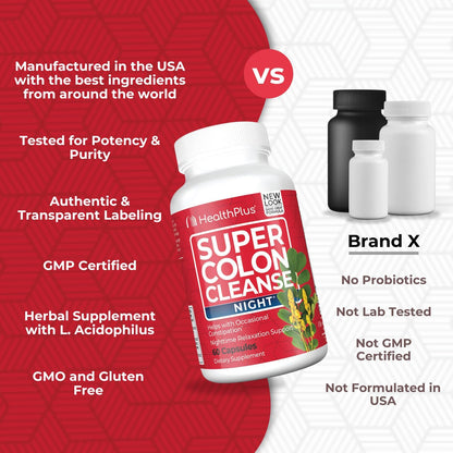 Health Plus Super Colon Cleanse Night Formula Sleep Capsules, 60 Count | Capsules with senna and valerian root, 30 servings; may support occasional constipation relief and restful sleep