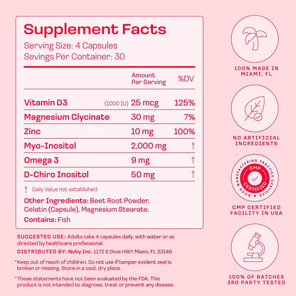 Peach Perfect Inositol Multivitamin – Myo-Inositol & D-Chiro 40:1 Blend, Omega-3, Vitamin D3, Magnesium, Zinc – Supports Women’s Health, Mood, Energy, Supplement – 30 SVG