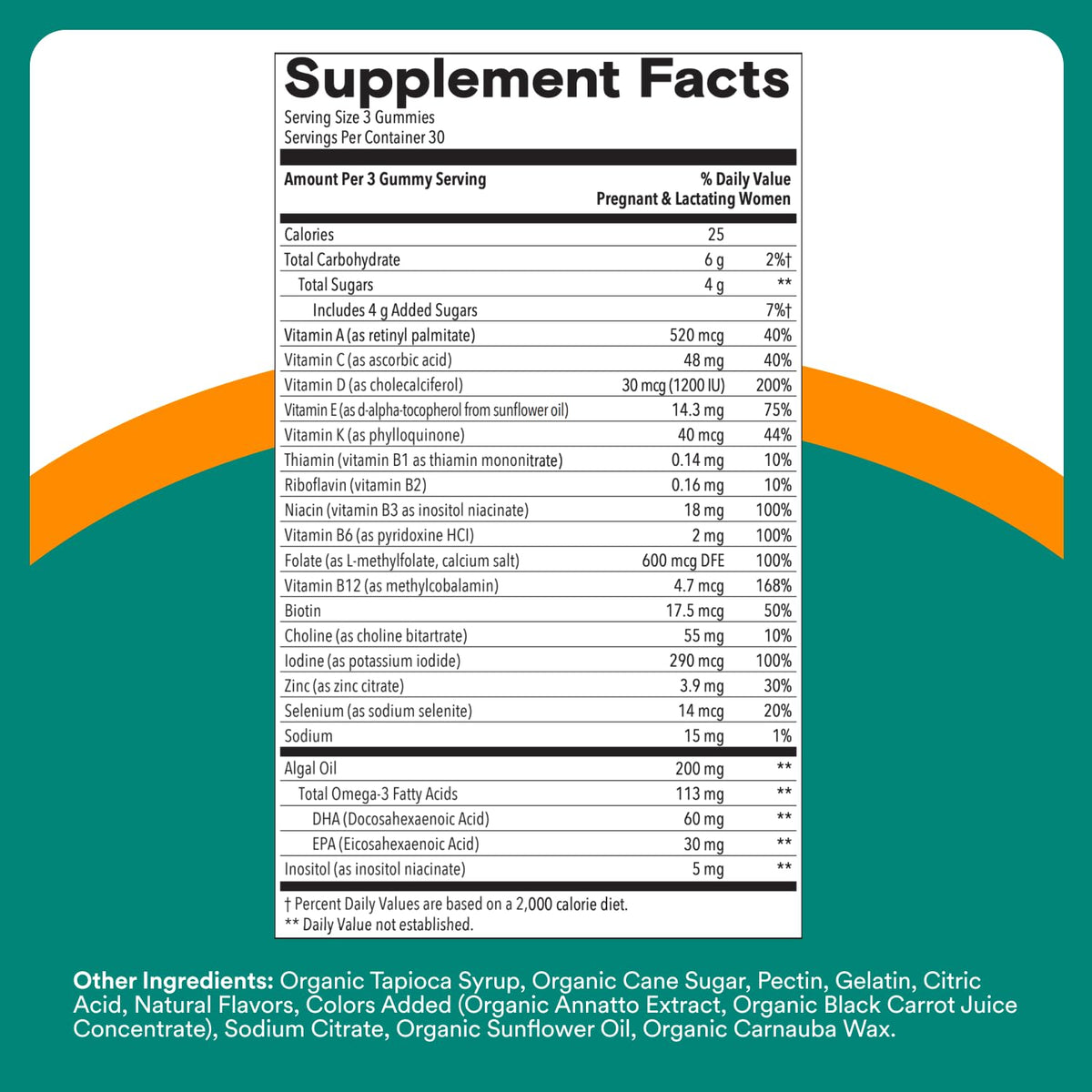 SmartyPants Prenatal Multivitamin Gummies with Omega 3 DHA/EPA, Methylfolate, Biotin, Vitamins D3, C, B12, B6, A, K, and Zinc, Gluten Free, Clean Label