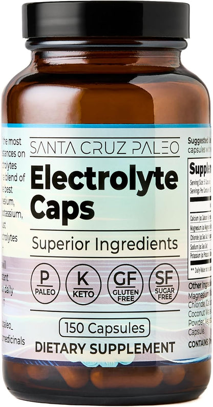 Santa Cruz Paleo Electrolyte Capsules for Hydration Support, Zero Sugar, Keto Friendly Magnesium Potassium Sodium Calcium Supplement, Paleo & Gluten Free, Travel Essentials, 150 Capsules