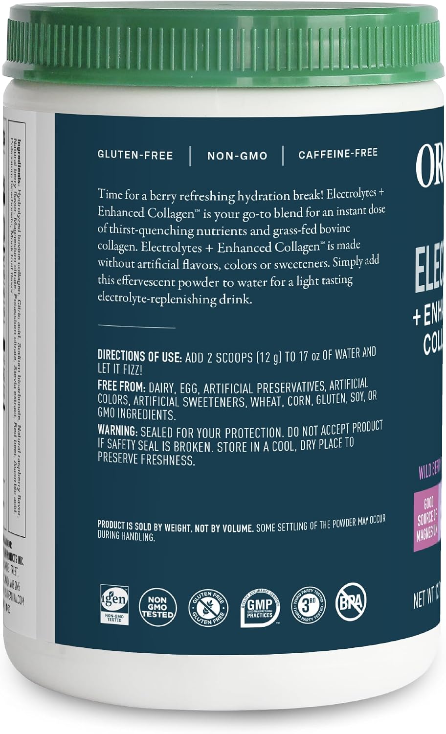 Organikа Electrolytes with Enhanced Collagen Powder for Women & Men - 13 oz - Wild Berry-Flavored Effervescent Electrolyte & Collagen Drink Mix - Deep Hydration, Mobility, Skin, Hair, & Nails