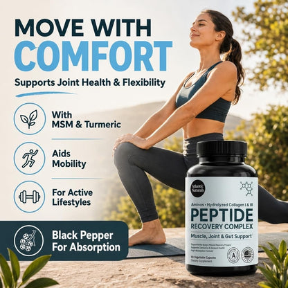 Peptide Recovery Complex – Advanced 157 Recovery Blend with Hydrolyzed Collagen Peptides & Amino Acids | Muscle, Joint & Tissue Support for Men & Women | Post-Workout Flexibility | 90 Capsules