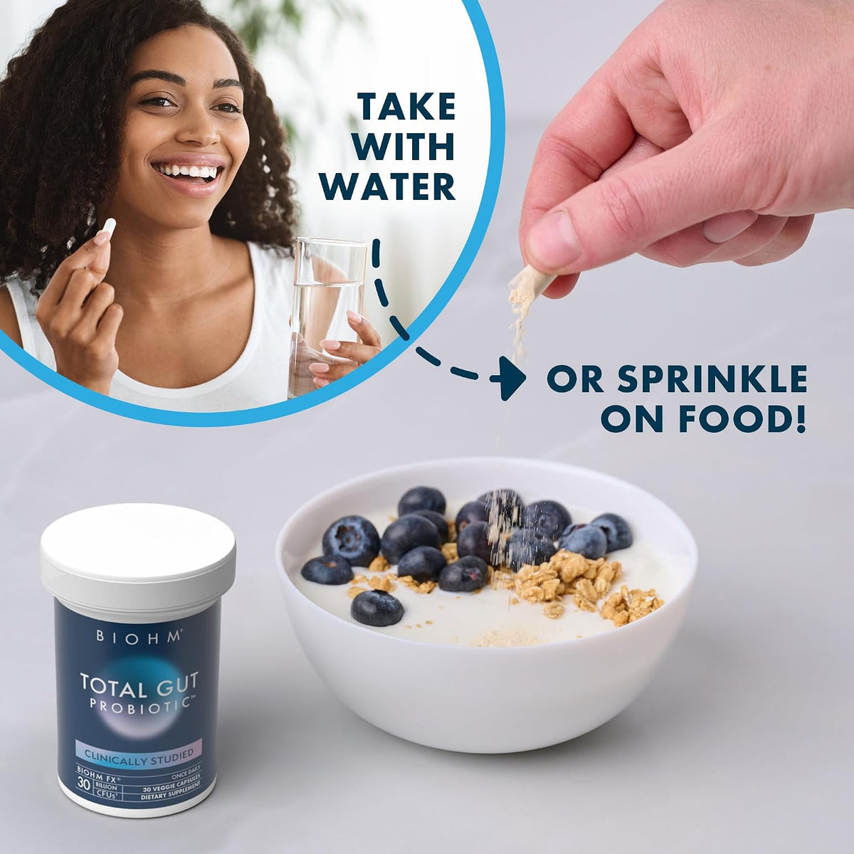 BIOHM Total Probiotic, 30 Billion CFU Daily Probiotics for Women & Men (30 Count) Helps Reduce Occasional Gas & Bloating, Supports Digestion & Total Gut Health, Non-GMO, Vegan