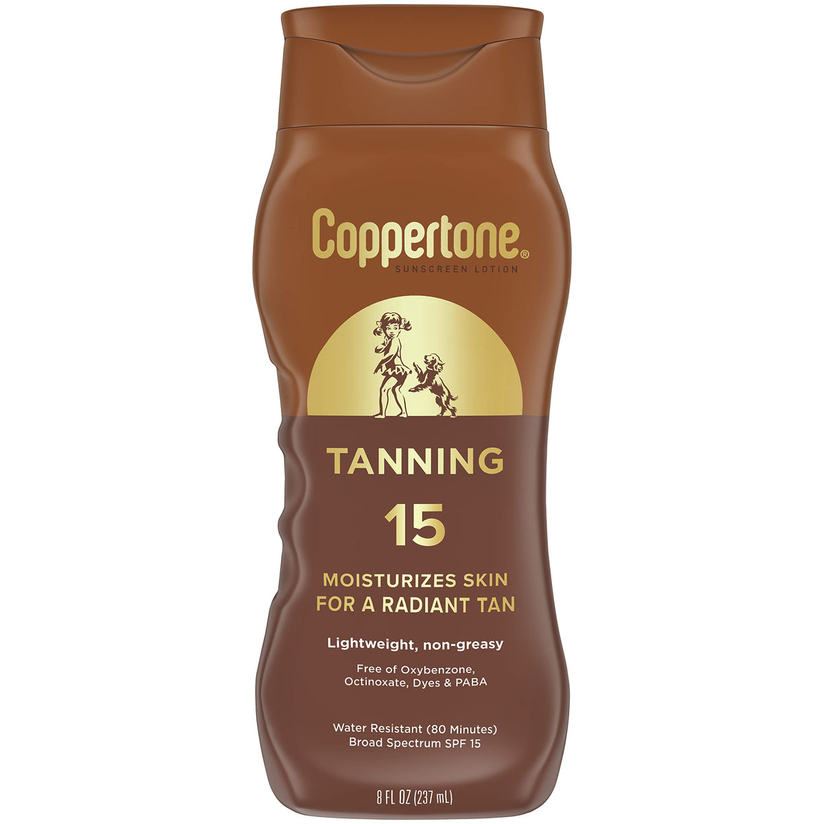 Coppertone Tanning Sunscreen Lotion, SPF 15, Lightweight and Non Greasy Sunscreen, Water Resistant, Oxybenzone Free