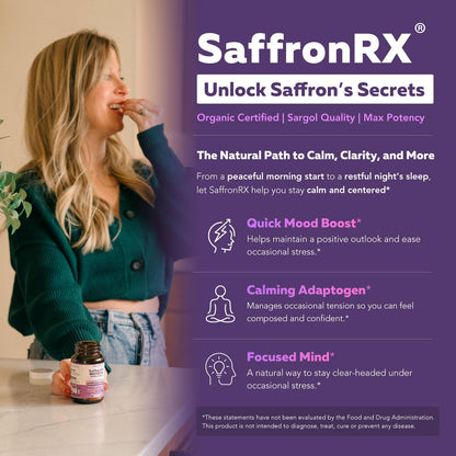 Organic Saffron Extract: Optimized Extract with Safromotivines, Safranal, and Crocins – Clinically Studied | Premium Persian Sargol Quality | Supports Mood, Calmness, and Relaxation – 30 Servings