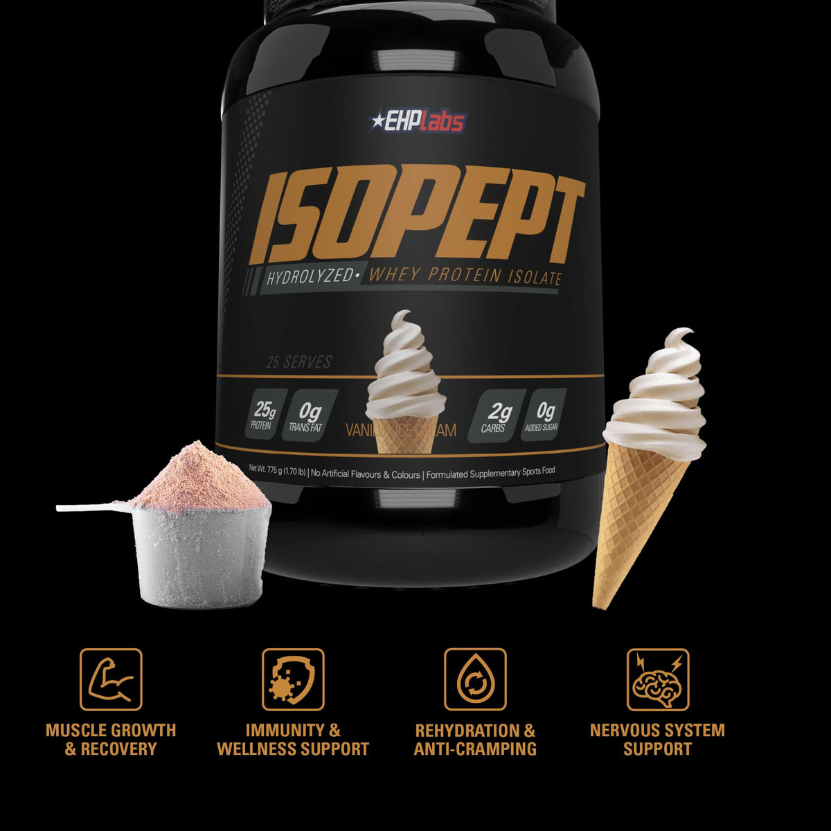 IsoPept Hydrolyzed Whey Protein Powder by EHPlabs - 100% Whey Protein Isolate & Hydrolysate, 27g of Protein, Non-GMO, Gluten Free, Fast Absorbing, Easy Digesting, 27 Serves (Strawberry Milkshake)