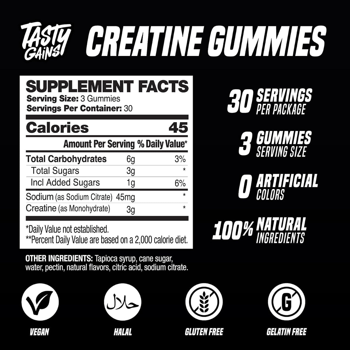 TASTY GAINS Creatine Gummies - 90g of Creatine Monohydrate - Workout Supplements - Build Muscle & Boost Strength for Men & Women - Made in USA - Non GMO - (Large, Strawberry Creamsicle Flavor)