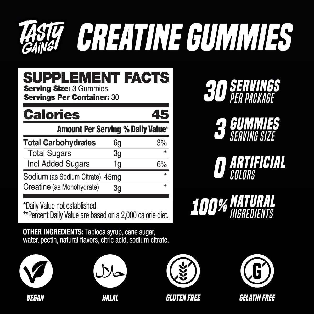 TASTY GAINS Creatine Gummies - 90g of Creatine Monohydrate - Workout Supplements - Build Muscle & Boost Strength for Men & Women - Made in USA - Non GMO - (Large, Strawberry Creamsicle Flavor)