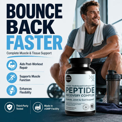 Peptide Recovery Complex – Advanced 157 Recovery Blend with Hydrolyzed Collagen Peptides & Amino Acids | Muscle, Joint & Tissue Support for Men & Women | Post-Workout Flexibility | 90 Capsules