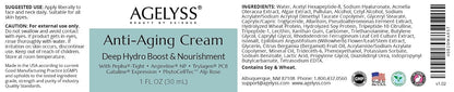 Agelyss Anti-Aging Cream With Pepha-Tight - For Wrinkles & Fine Lines - Paraben-Free, Cruelty-Free, Vegan - 1 fl oz. - Pack of 1