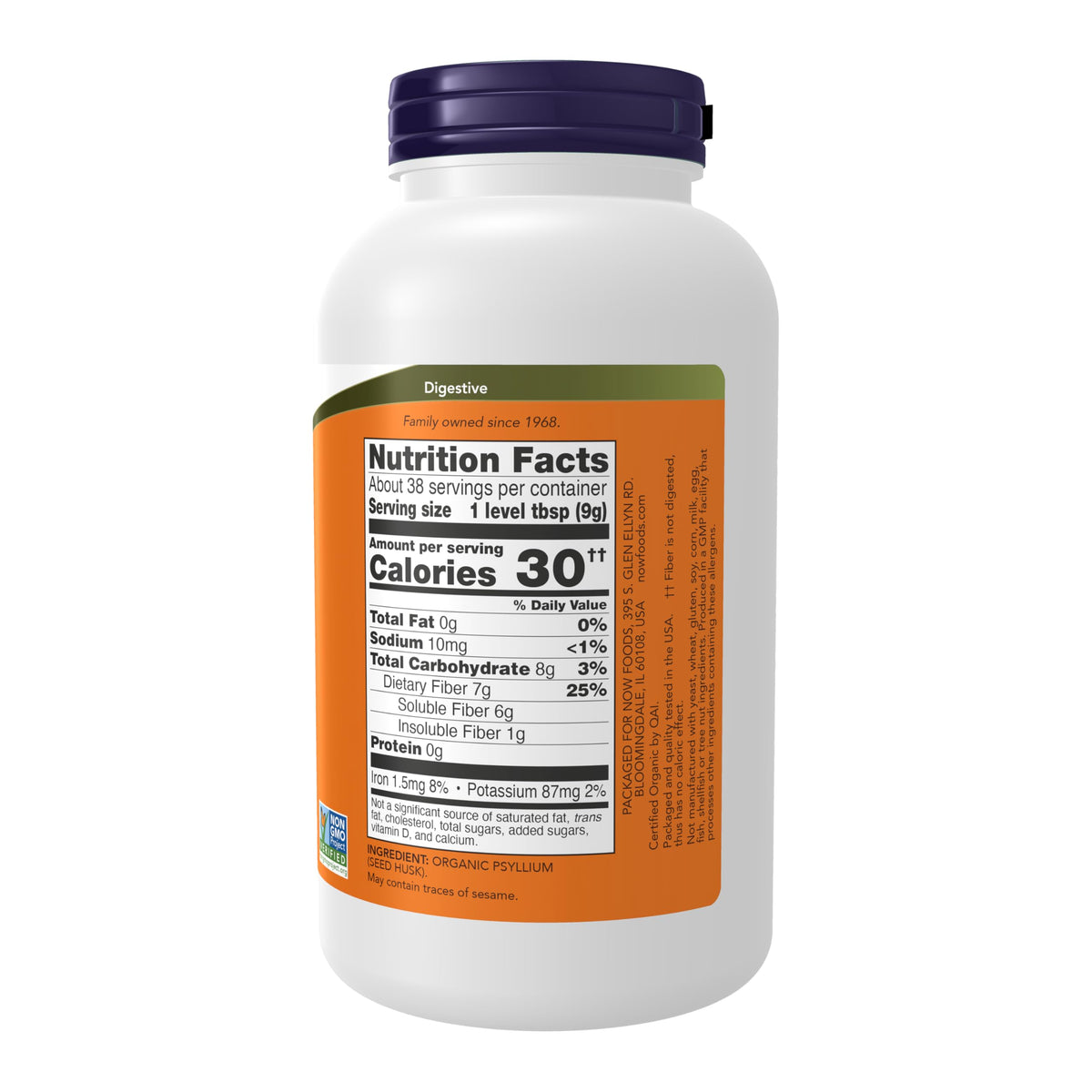 NOW Foods Supplements, Psyllium Husk Powder, Certified Organic, Non-GMO Project Verified, Soluble Fiber, 12-Ounce