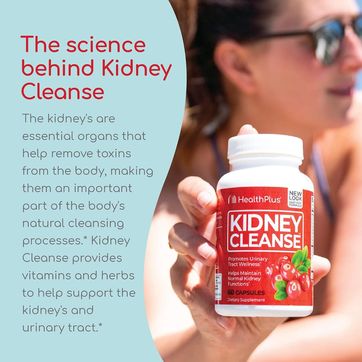 Health Plus Advanced Kidney Cleanse Support Supplement, 60 Capsules | With cranberry extract, turmeric root, and CoQ10, 30 servings; may support healthy kidney function and urinary tract wellness