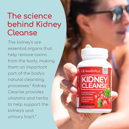 Health Plus Advanced Kidney Cleanse Support Supplement, 60 Capsules | With cranberry extract, turmeric root, and CoQ10, 30 servings; may support healthy kidney function and urinary tract wellness