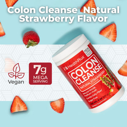 Health Plus Colon Cleanse Fiber Powder, Strawberry, 9 oz, 36 Servings | No artificial flavors; daily fiber with psyllium husk that supports natural detoxification and regularity