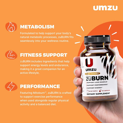 UMZU ZuBurn Energy Support Supplement, 30 Day Supply | Caffeine, MitoBurn, Capsimax, Grains of Paradise, Vitamins B6 and B12, Daily Energy, Focus, Active Lifestyle Support