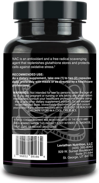 Leviathan Nutrition NAC Supplement N-Acetyl Cysteine for Lung, Liver, Immune Support - Potent Antioxidant Support to Boost Glutathione Levels 600mg, 120 Capsules