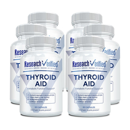 Research Verified® Thyroid Aid - Optimal Thyroid Function with Iodine Copper & Zinc - 260 mcg Selenium - 100% Pure - Vegan Friendly - 60 Capsules - 1 Month Supply