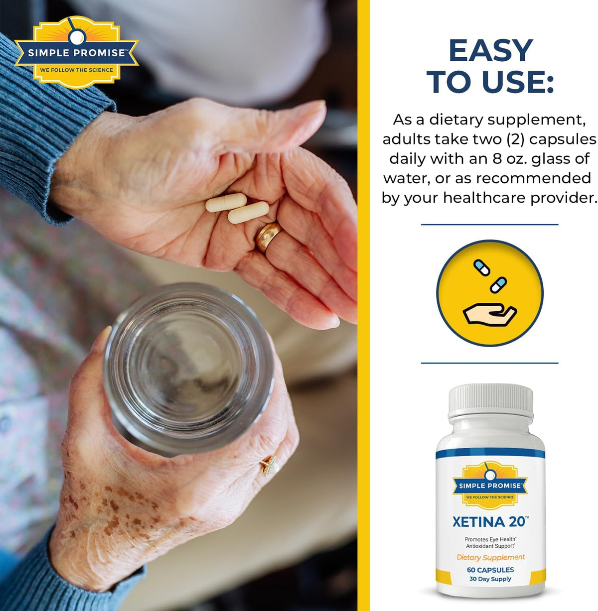 Xetina 20 - Lutein and Zeaxanthin Eye Vitamins - Adults and Seniors Care | Eye Nutrient Complex, Daily Vision Support, Bilberry and Grape Seed, Simple Once-Daily Routine, Non-GMO