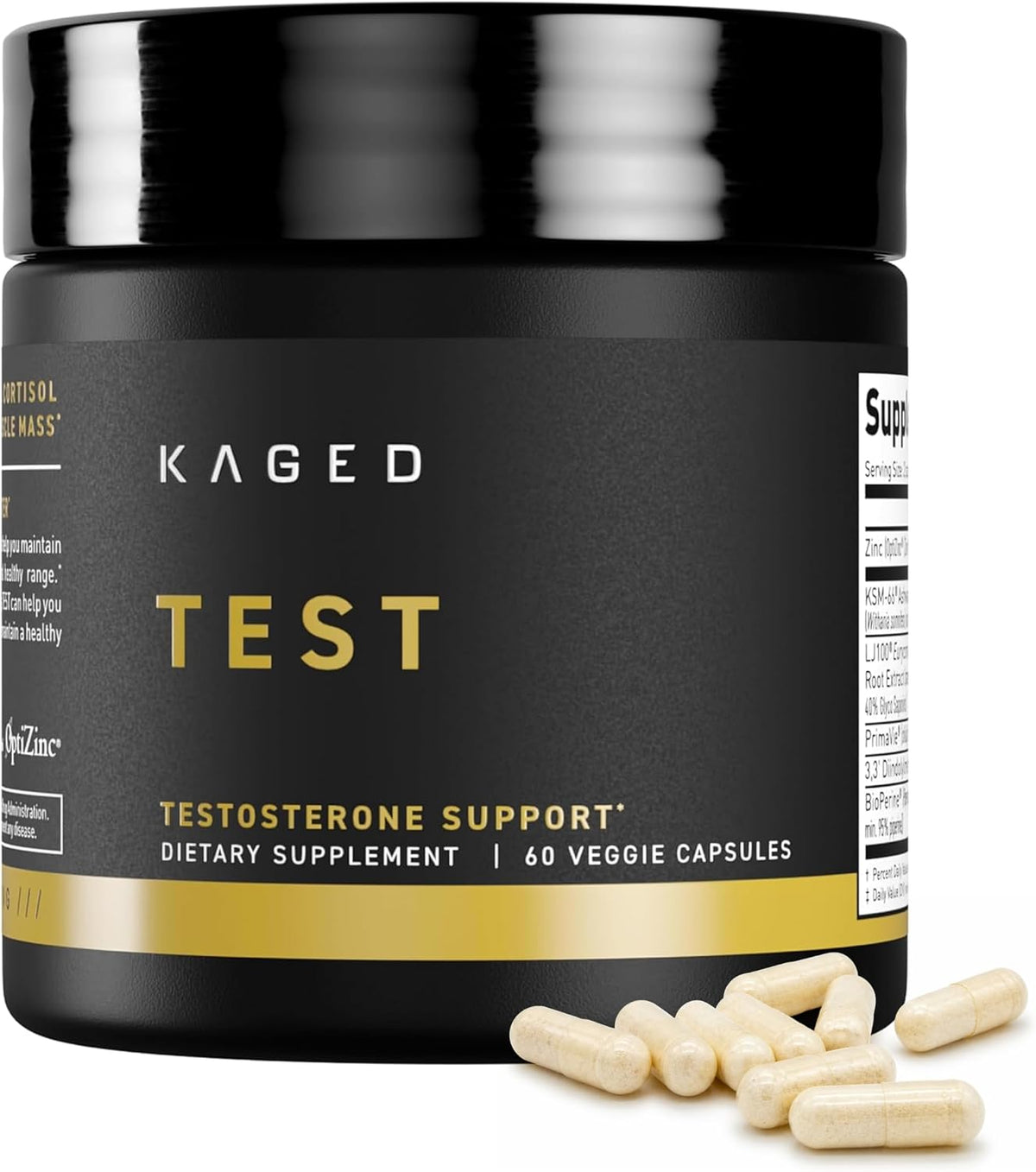 Kaged Test Capsules | Unflavored | Testosterone Booster Ferodrox | Premium Hormone Managment | LJ100 Tongkat Ali KSM-66 Ashwagandha Shilajit | Supplements for Men & Women | 60 Servings