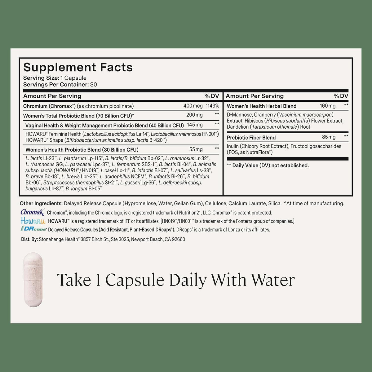 Stonehenge Health Biotics for Women Probiotic 70 Billion CFU, 24 Strains + Prebiotic Fiber, Weight Management, Mood, Digestive, Vaginal & Immune Support, Non-GMO, 30 Delayed-Release Veg Caps (2 Pack)