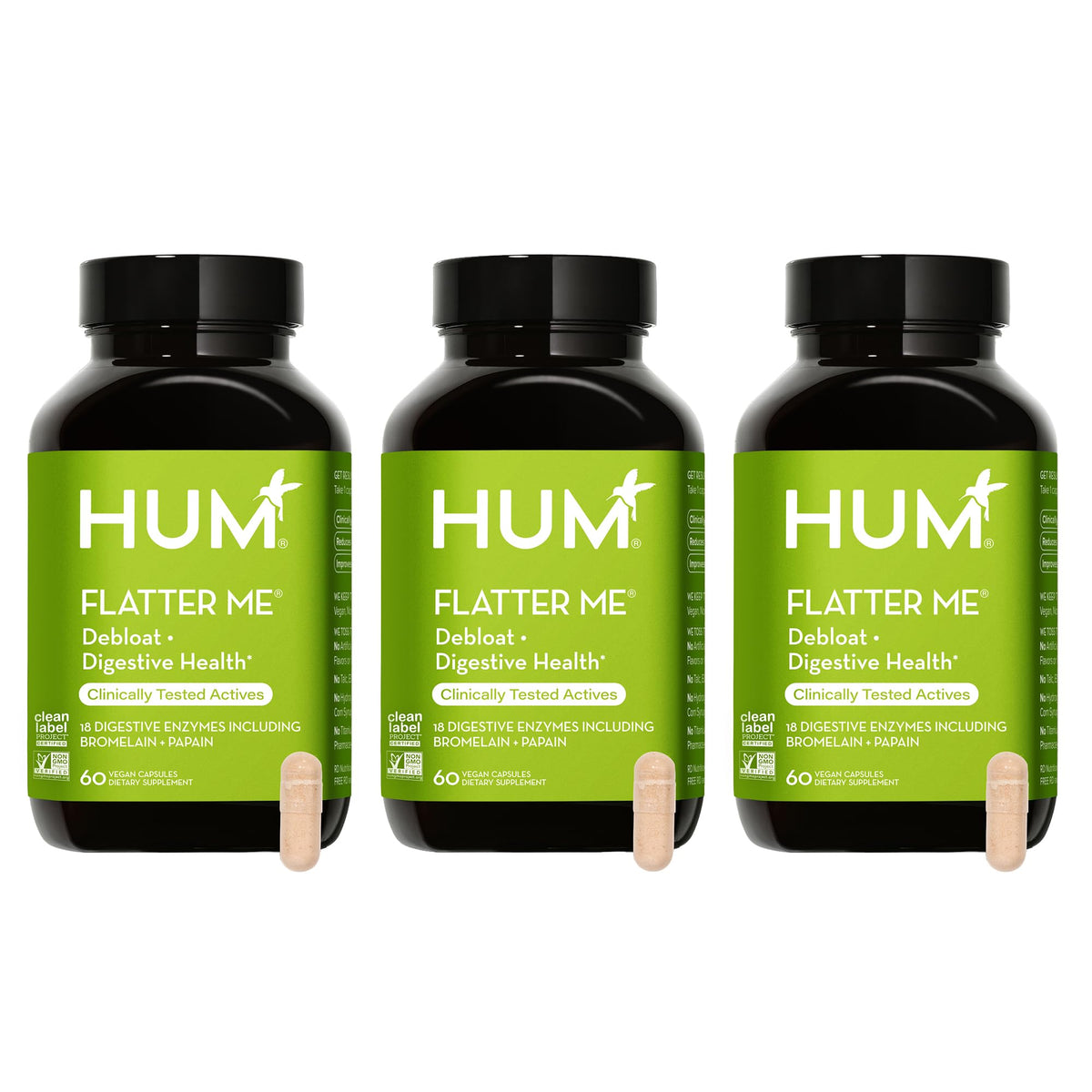HUM Flatter Me Digestive Enzymes, Digestion & Bloating Support, 60 Count