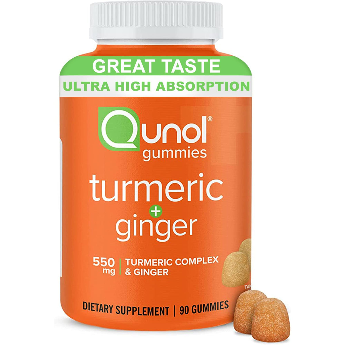Qunol Turmeric and Ginger Gummies - Joint Support Supplement with Ultra High Absorption, 90 Count Vegan and Gluten Free Gummies
