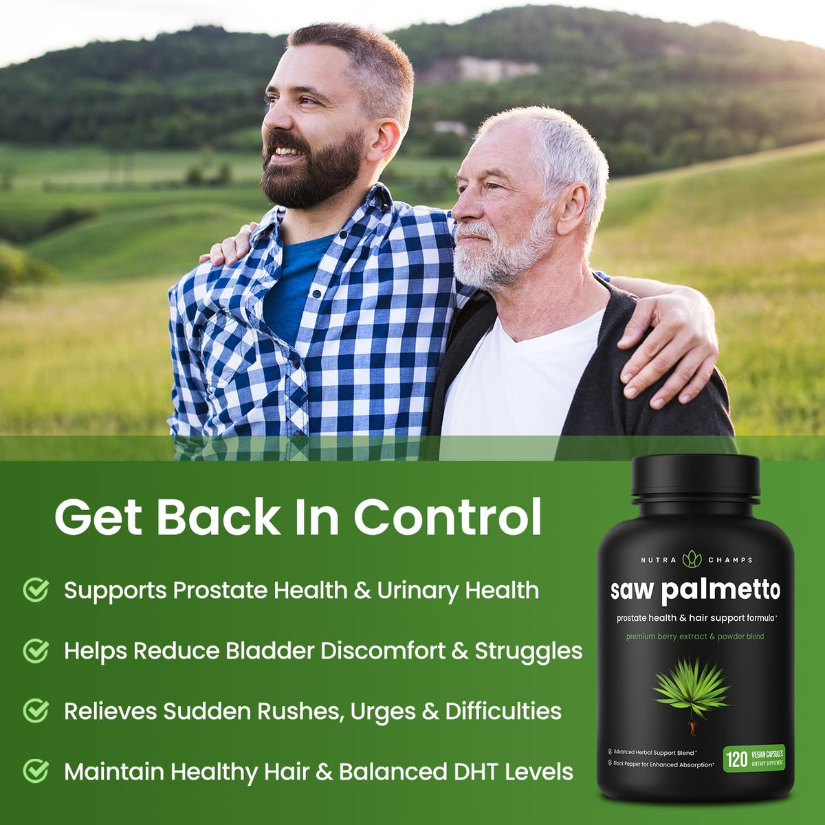 NutraChamps Saw Palmetto Supplement for Prostate Health [Extra Strength] 600mg Complex with Extract, Berry Powder & Herbs - Supports Healthy Urination Frequency, 120 Capsules