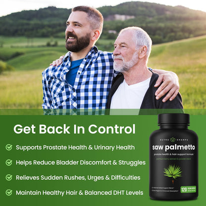 NutraChamps Saw Palmetto Supplement for Prostate Health [Extra Strength] 600mg Complex with Extract, Berry Powder & Herbs - Supports Healthy Urination Frequency, 120 Capsules