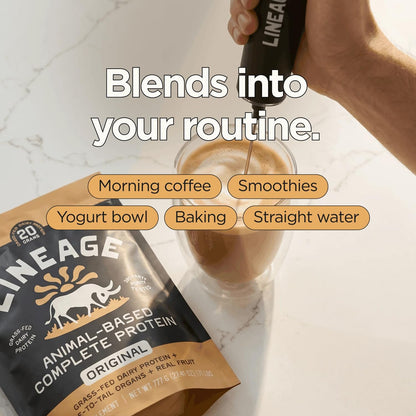 Lineage Provisions Chocolate Whey Protein Powder, 3.09 lbs | 20g complete grass-fed protein with organs, colostrum & fruit. No gums, fillers or artificial sweeteners.