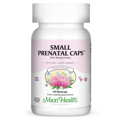 Maxi-Health Small Prenatal Capsules With Methyl Folate - Minerals, Gentle Iron, Vitamins - Kosher, 60 Count