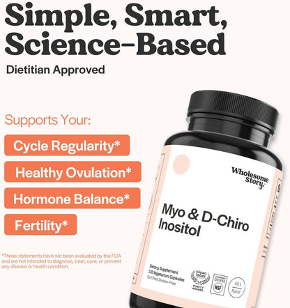 Wholesome Story Myo-Inositol & D-Chiro Inositol Supplement for Women | Fertility Supplements for Hormonal Balance & Ovarian Health Support | Myoinositol | Ideal 40:1 Ratio | 30 Servings